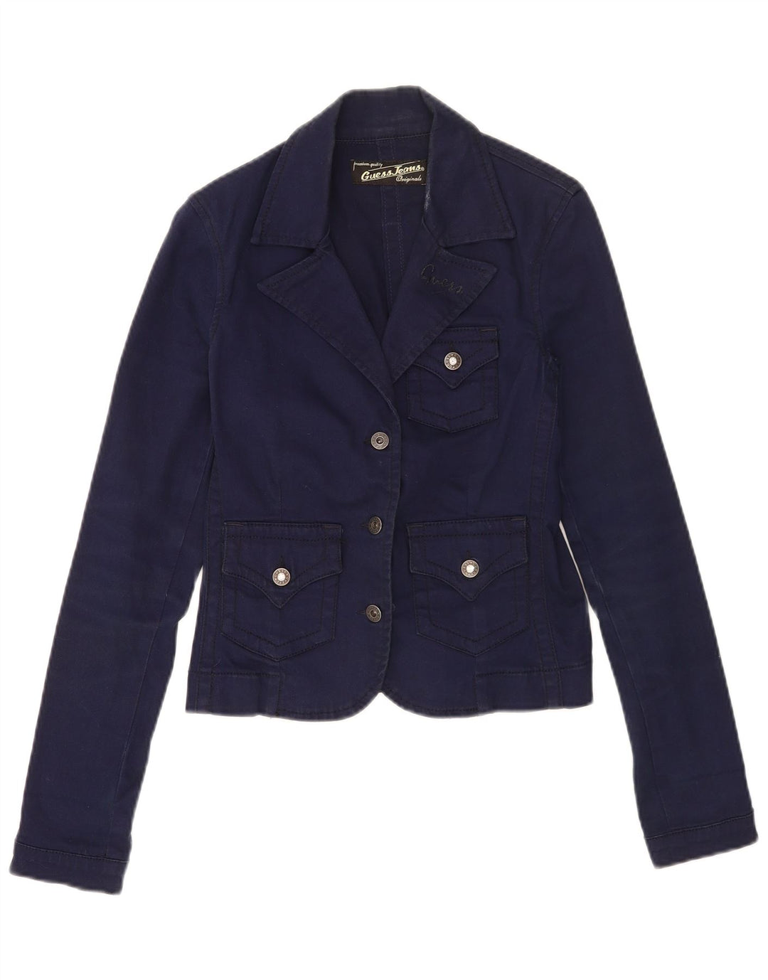 Guess Damen-Blazerjacke mit 3 Knöpfen, Gr. 10, Größe S, Marineblau, Baumwolle