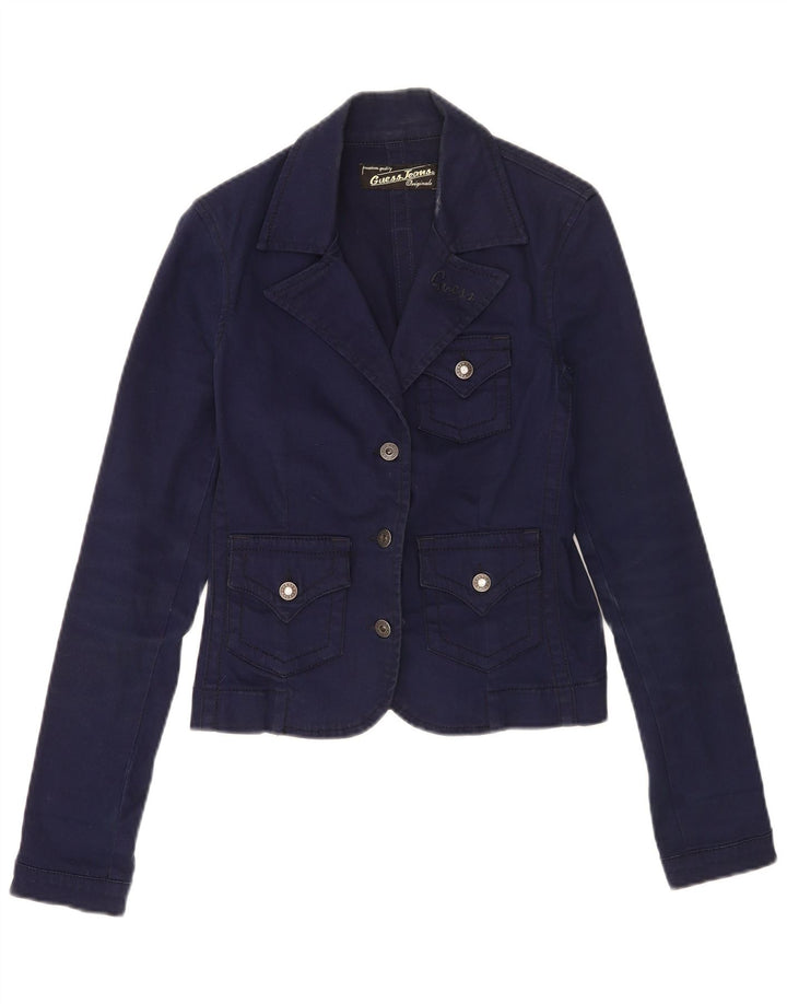 Guess Damen-Blazerjacke mit 3 Knöpfen, Gr. 10, Größe S, Marineblau, Baumwolle