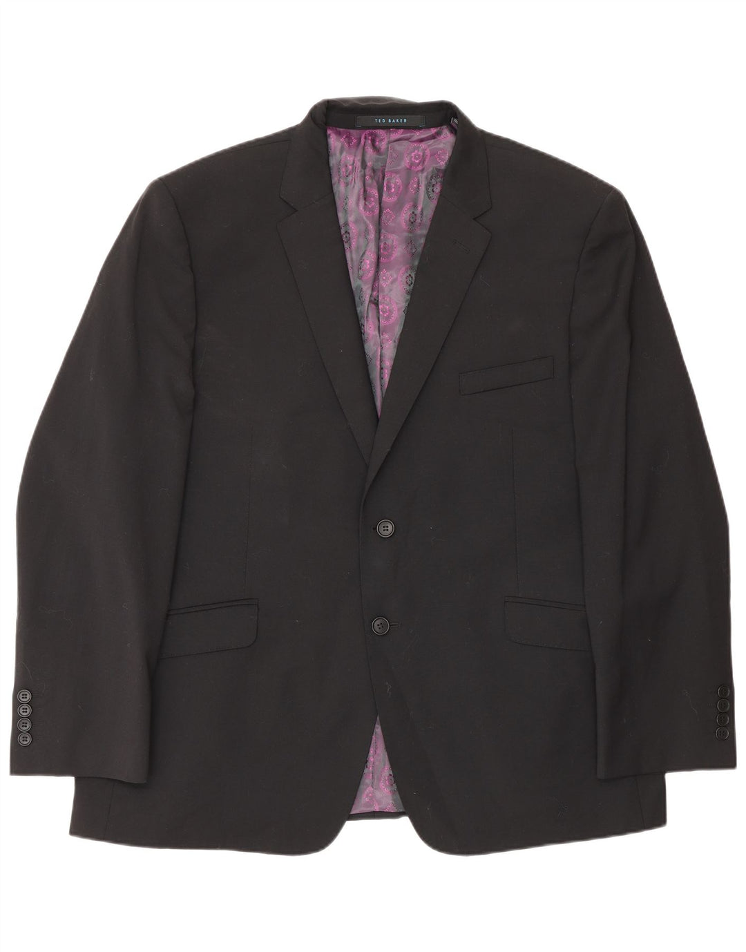 Ted Baker Herren Slim Fit 2-Knopf-Blazerjacke UK 46 3XL Schwarze Wolle