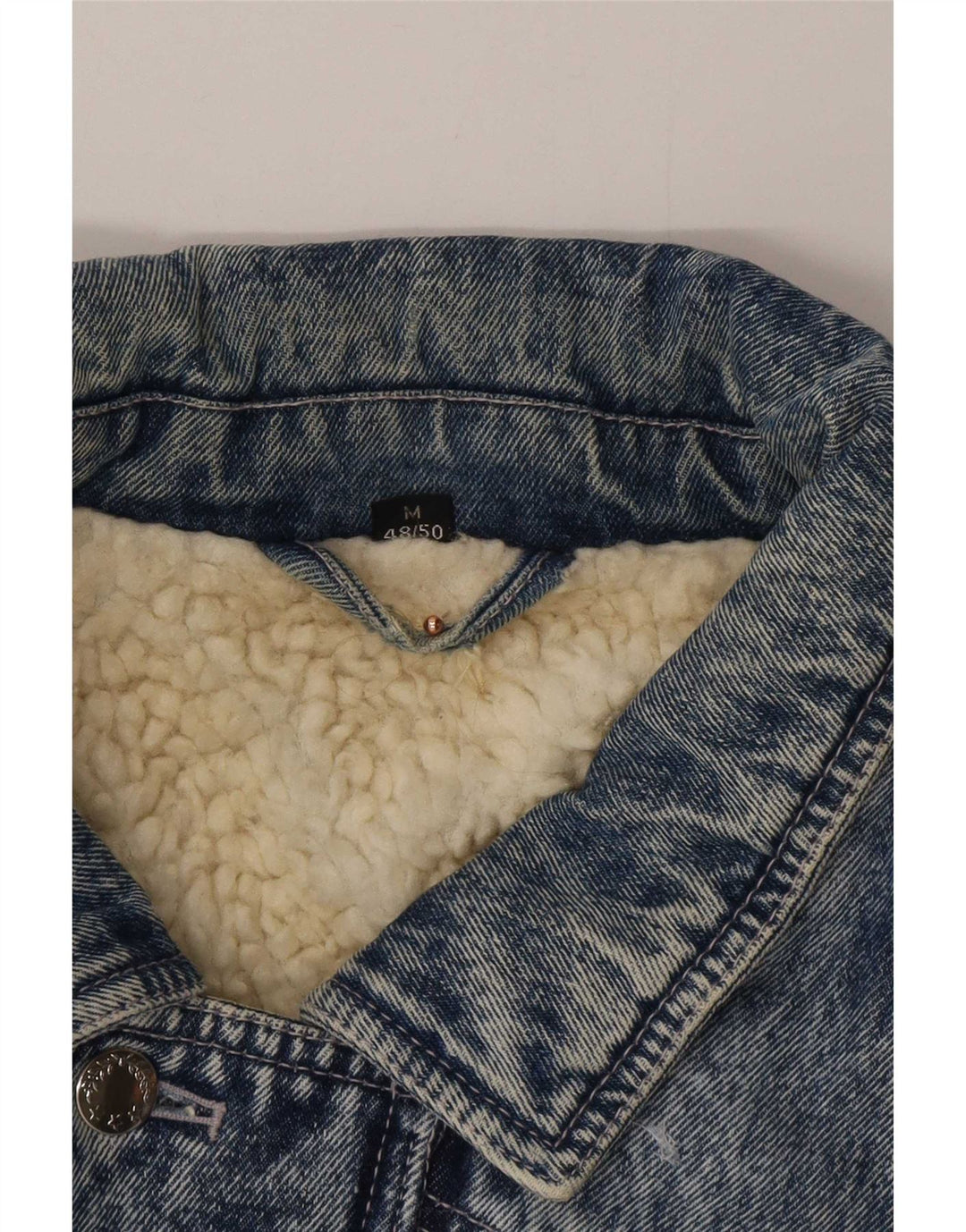 Vintage Herren Sherpa Jeansjacke IT 48/50 Mittelblaue Colourblock-Baumwolle