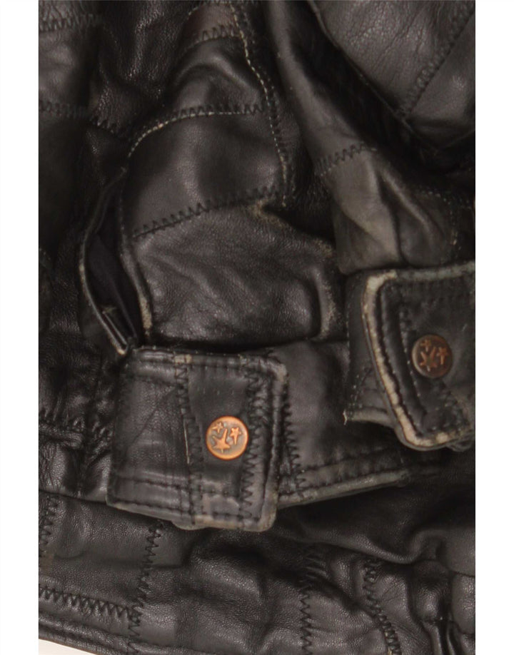 Vintage Herren Lederjacke mit Grafik, UK 40, großes schwarzes Patchwork