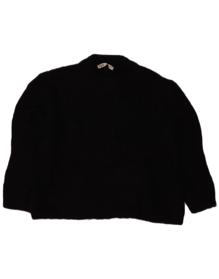 Zara Damen-Pullover, übergroß, Rundhalsausschnitt, Gr. 10, Größe S, Schwarz, Acryl