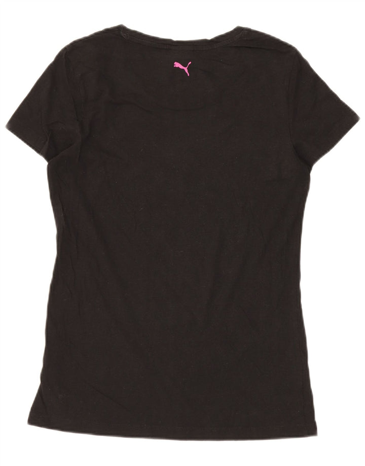 PUMA Damen Graphic T-Shirt Top UK 14 Medium Schwarz Baumwolle