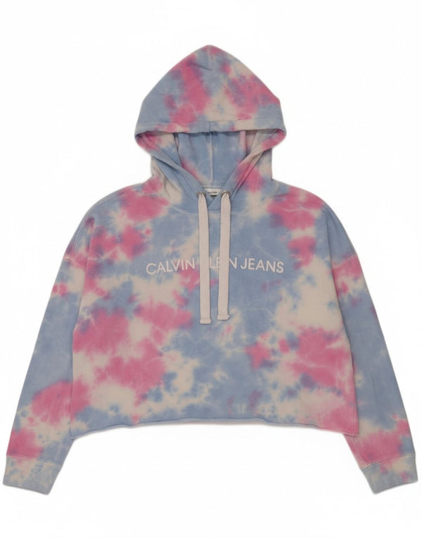 Calvin Klein Jeans Damen Crop Hoodie Pullover UK 14 Medium Mehrfarbig