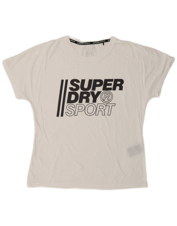 SUPERDRY Damen Grafik-T-Shirt-Oberteil UK 12 Mittelweißes Polyester