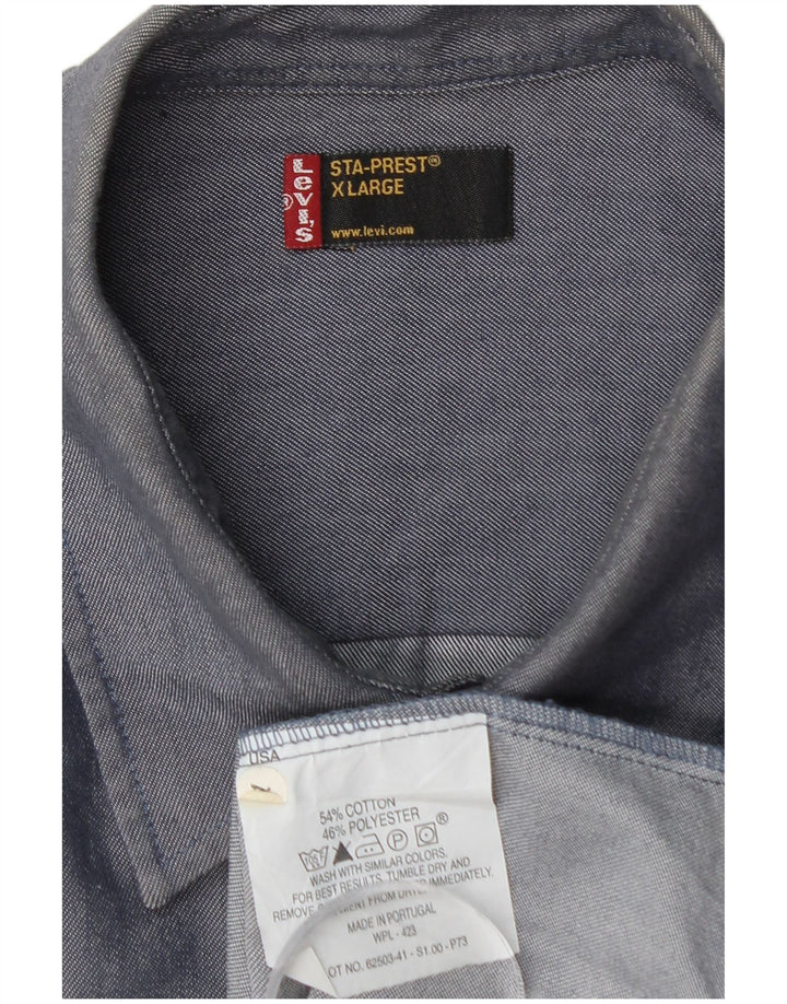 LEVI'S Mens Sta-Prest Shirt XL Blue Cotton