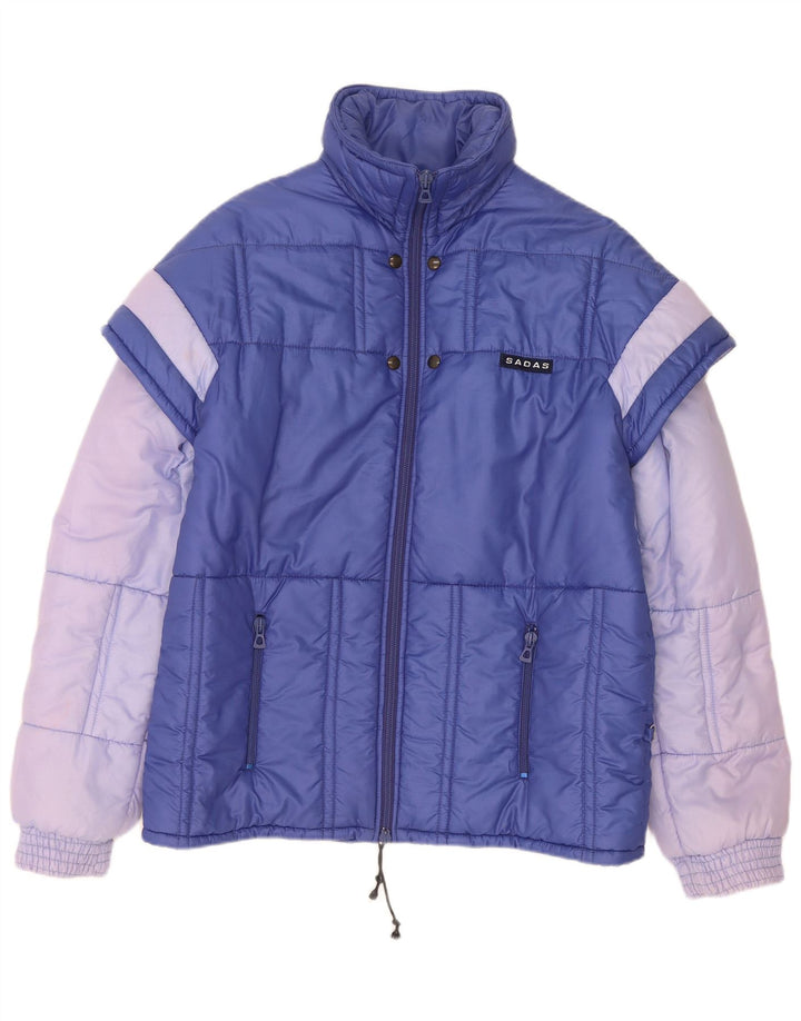 Wattierte Vintage-Herrenjacke IT 48 Mittelblaues Colourblock-Polyamid