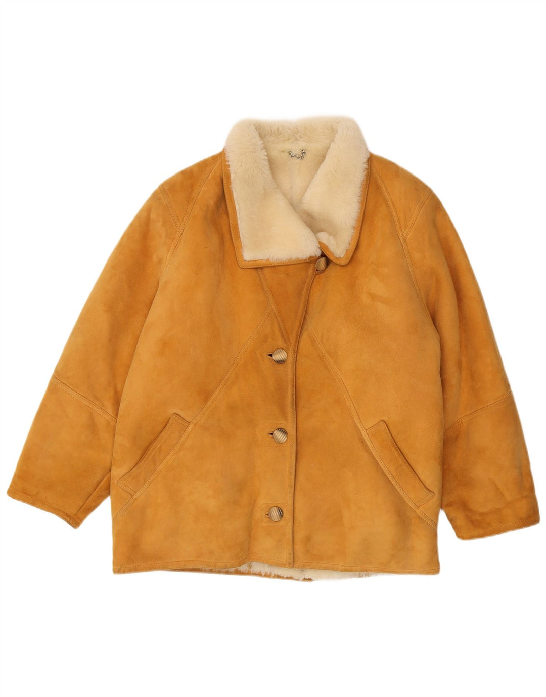 Vintage Damen Shearling Jacke IT 46 Großes braunes Shearling