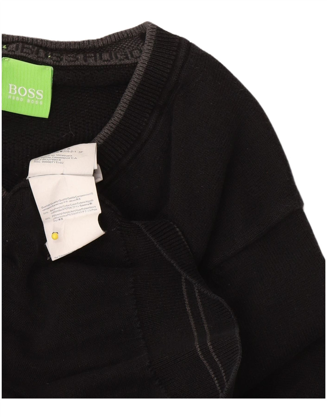 Hugo Boss Herren-Pullover mit V-Ausschnitt, Größe S, schwarze Baumwolle