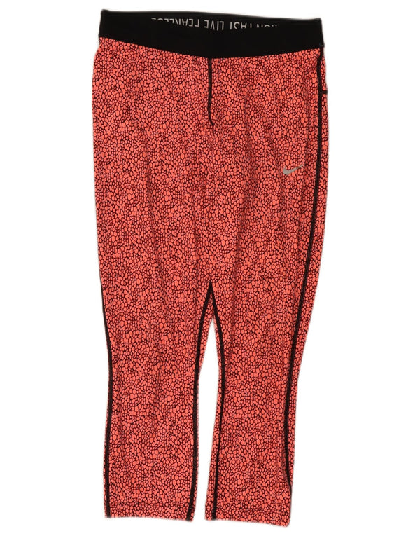Nike Womens Dri Fit Crop Leggings UK 10 Kleines rotes Polyester mit Tiermuster
