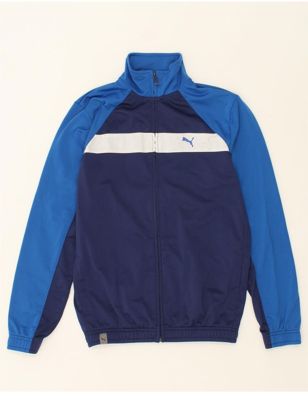 PUMA Boys Tracksuit Top Jacket 13-14 Years Blue Colourblock Polyester Vintage Puma and Second-Hand Puma from Messina Hembry 