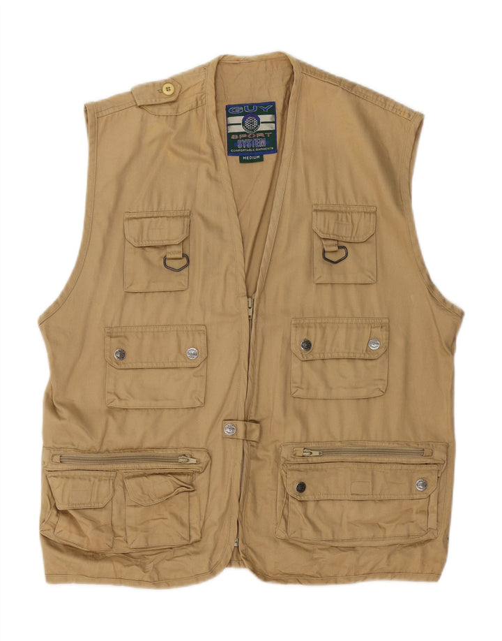 Vintage Herren Utility Gilet UK 38 Mittelbeige Baumwolle