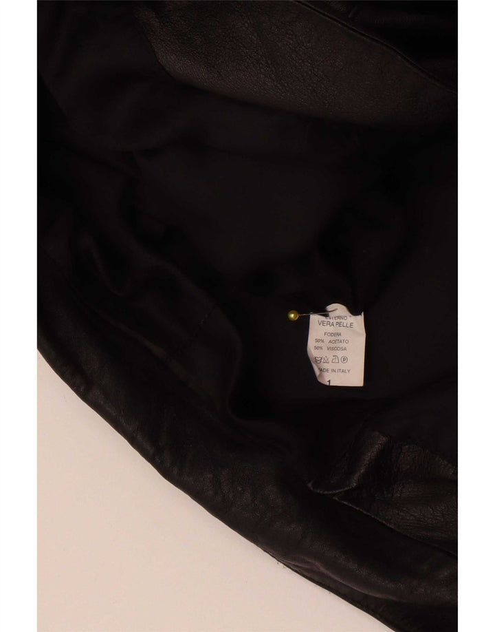Vintage Damen 1 Knopf Leder Blazer Jacke IT 42 Medium Schwarz