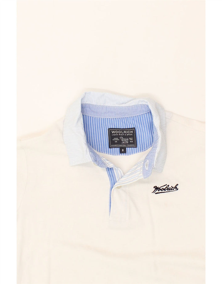 WOOLRICH Boys Polo Shirt 7-8 Years White Cotton Vintage Woolrich and Second-Hand Woolrich from Messina Hembry 