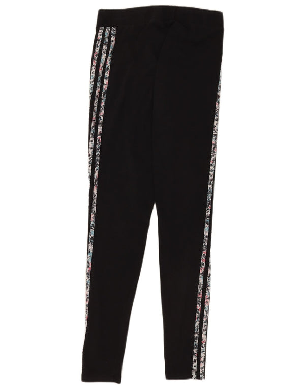 Adidas Damen Graphic Leggings UK 12 Mittelschwarze geblümte Baumwolle