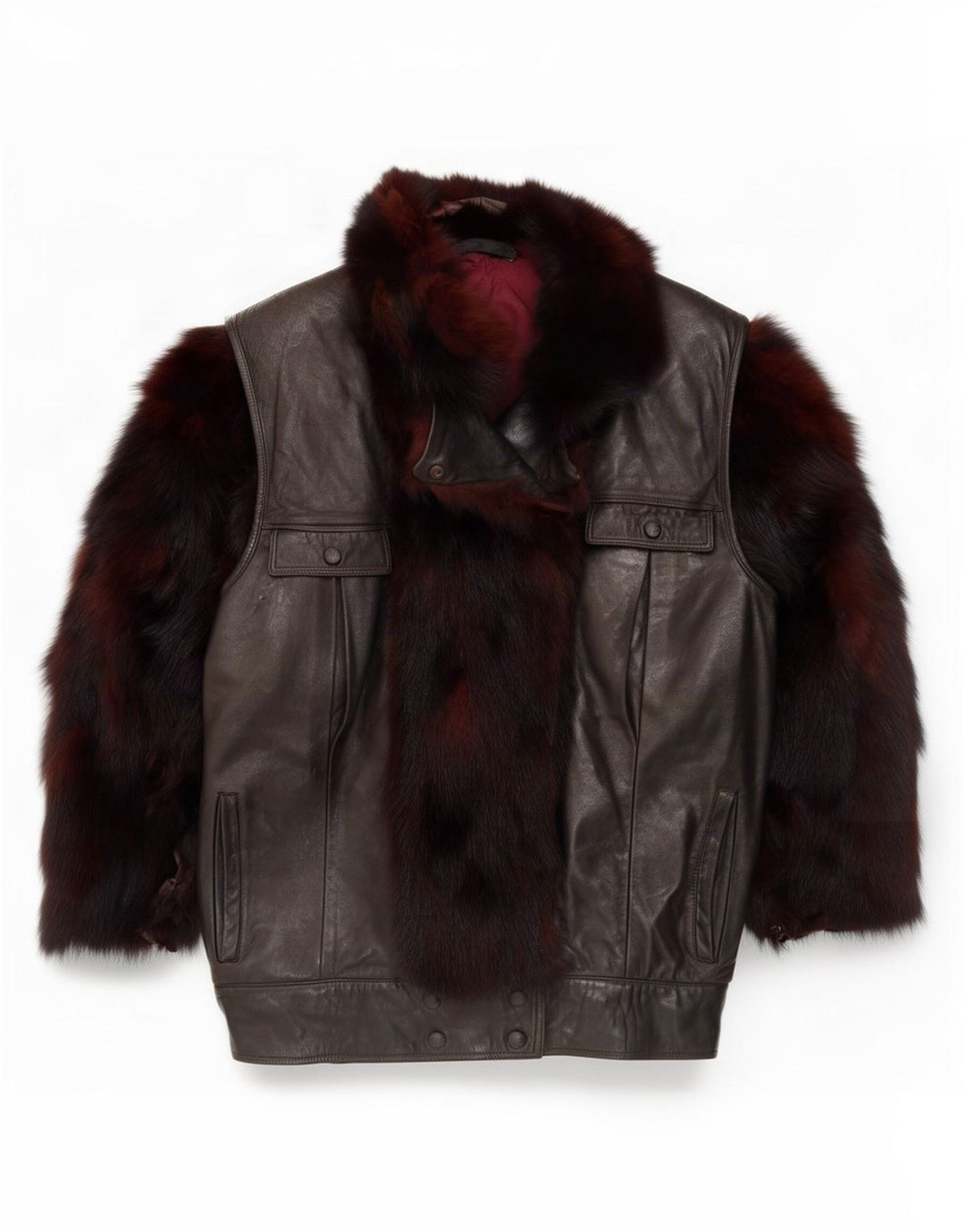 Ruffo Damen-Kunstfell-Übergröße-Lederjacke, UK 18, XL, Braun