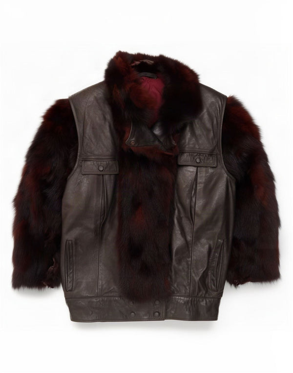 Ruffo Damen-Kunstfell-Übergröße-Lederjacke, UK 18, XL, Braun