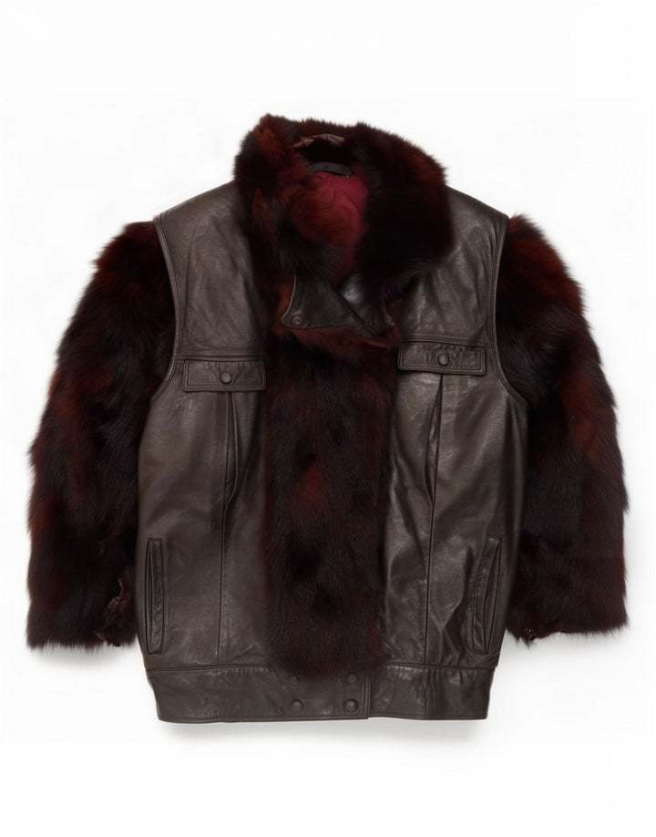 Ruffo Damen-Kunstfell-Übergröße-Lederjacke, UK 18, XL, Braun