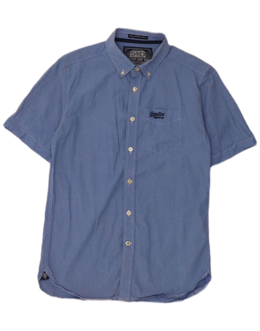 Superdry Herren-Kurzarmhemd aus mittelblauer Baumwolle