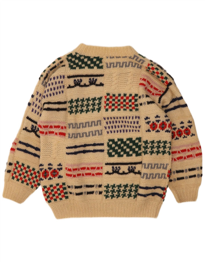 Vintage Herren-Pullover mit Rundhalsausschnitt, Mittelbeige, Patchwork-Wolle