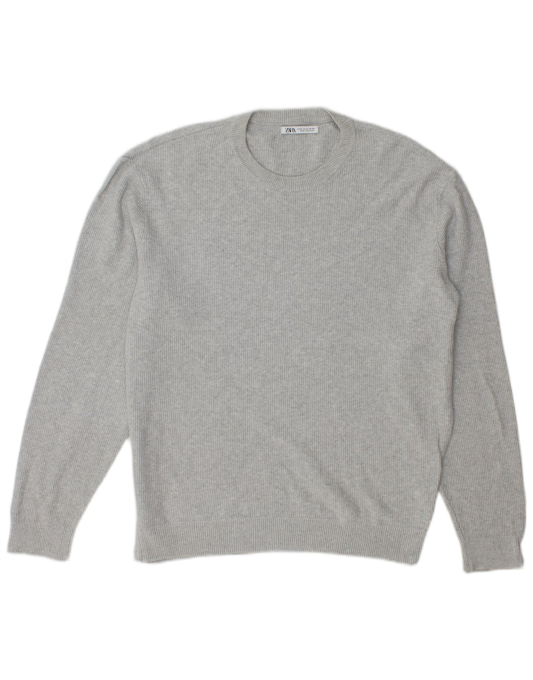 Zara Herren-Pullover mit Rundhalsausschnitt, mittelgraue Baumwolle