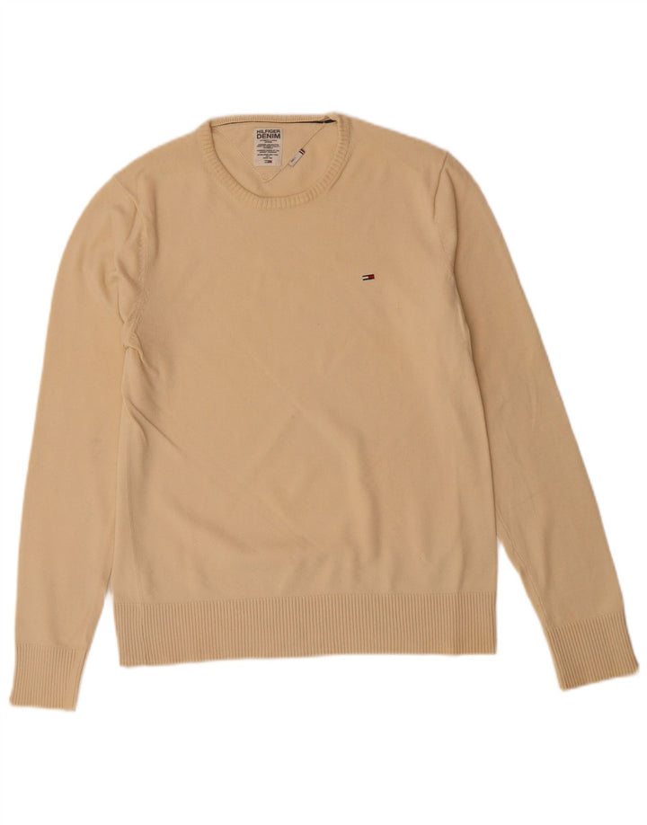 TOMMY HILFIGER Herren-Pullover mit Rundhalsausschnitt, Größe S, beige, Baumwolle
