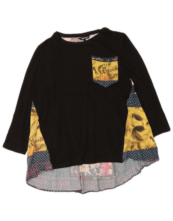 DESIGUAL Damen Graphic Top Langarm UK 12 Medium Schwarz Patchwork