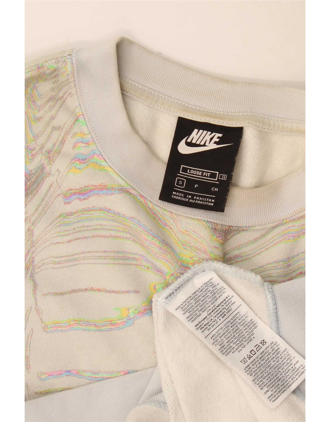 Nike Damen-Sweatshirt mit abstraktem Muster, Gr. 10, Größe S, gebrochenes Weiß