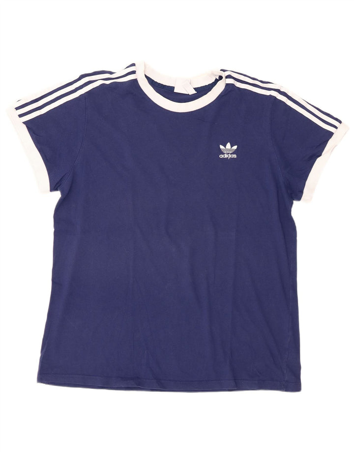 Adidas Damen T-Shirt Top UK 18 XL Blaue Baumwolle