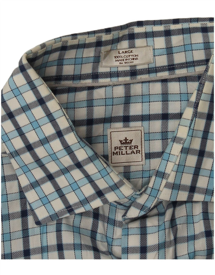 Peter Millar Herrenhemd, groß, blau kariert, Baumwolle