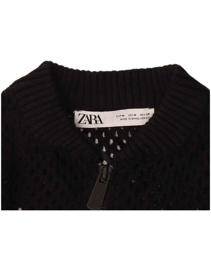 Zara Damen Crop See Through Cardigan Pullover UK 12 Medium Schwarz
