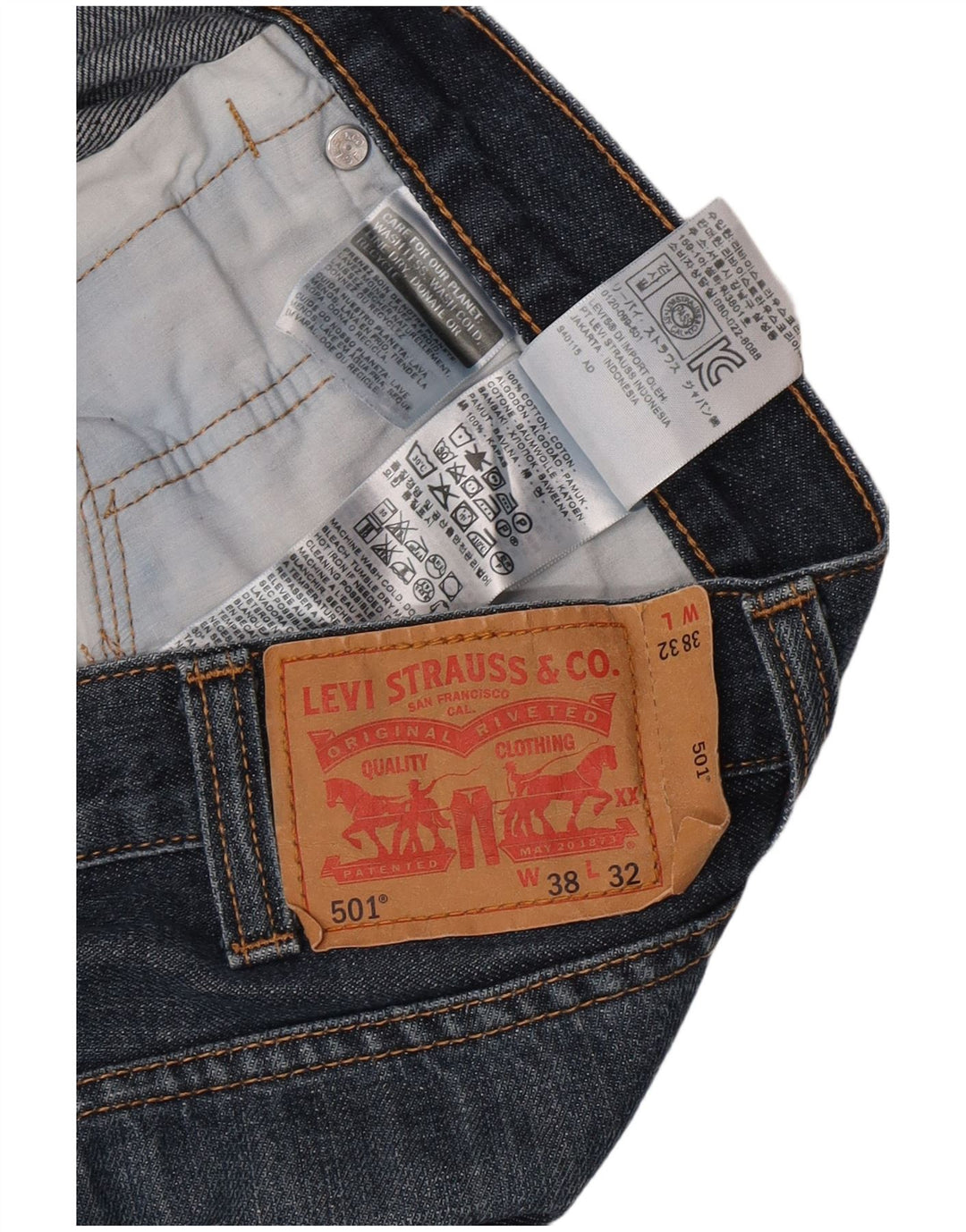 Levi's Herren 501 Straight Jeans W38 L32 Blaue Baumwolle