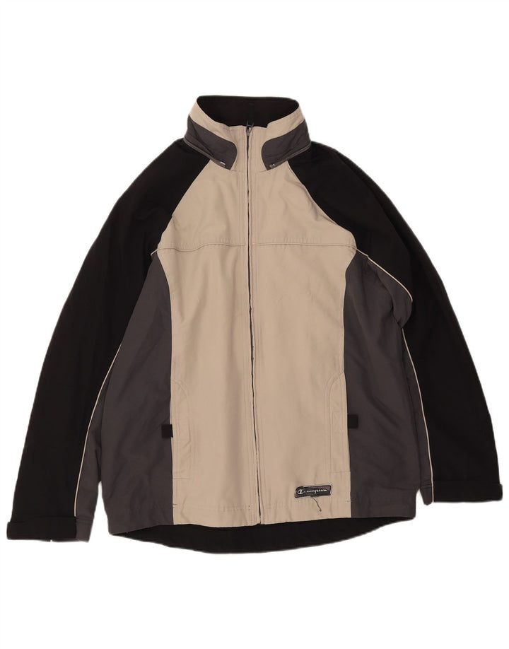 CHAMPION Herren-Windbreaker-Jacke UK 38 Mittelschwarzes Colourblock-Polyester