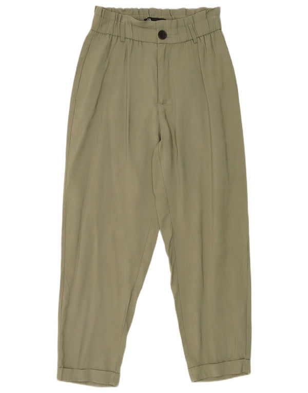Zara Damen-PEGged-Cropped-Hose, Größe S, W27, L25, Khaki, Viskose