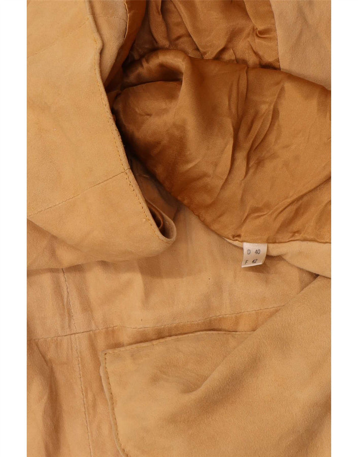 Vintage Damen 4-Knopf-Wildleder-Blazerjacke EU 42 Large Beige