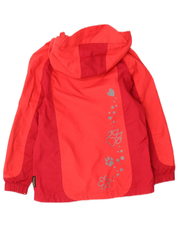 Jack Wolfskin Jungen-Regenjacke mit Kapuze, 4–5 Jahre, rotes Colourblock-Polyamid