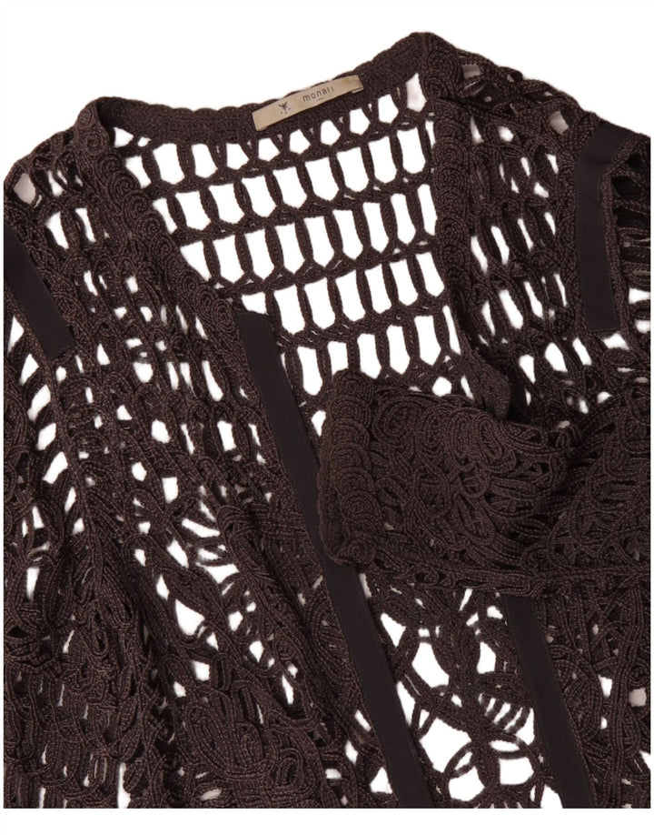 MONARI Damen-Langarm-Häkel-Top mit durchsichtigem Oberteil, UK-Größe 44, Größe L, Grau