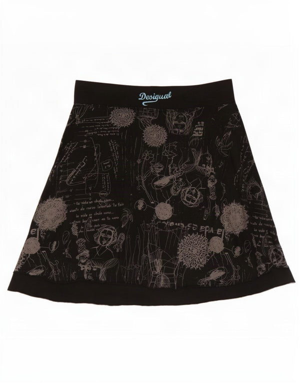 Desigual Damen grafischer A-Linien-Rock XL W36 schwarze geometrische Baumwolle