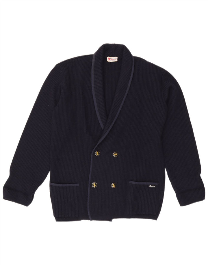 Giuliano Herren-Strickjacke aus mittelblauer Wolle in Marineblau