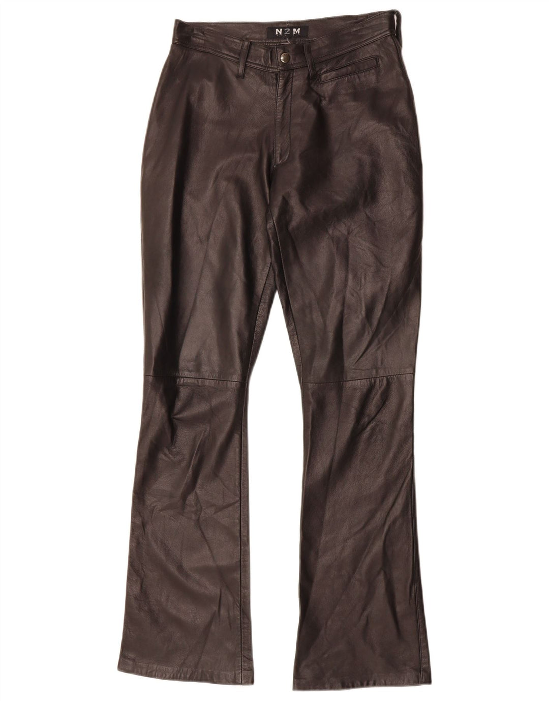 VINTAGE Womens Bootcut Leather Trousers W26 L31 Black Leather