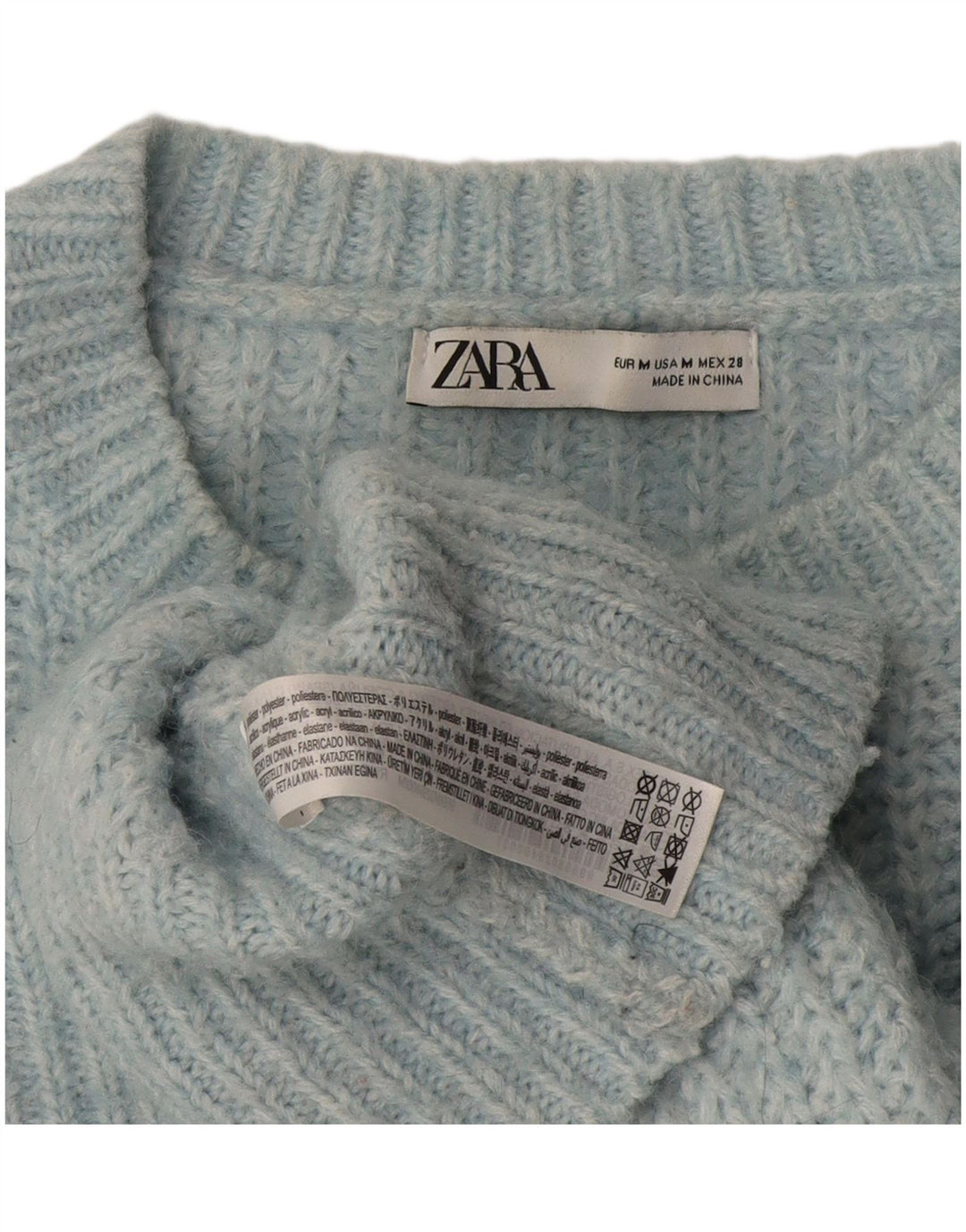 Übergroßer Damen-Pullover mit U-Boot-Ausschnitt von Zara, UK 14, Mittelblau, Polyester