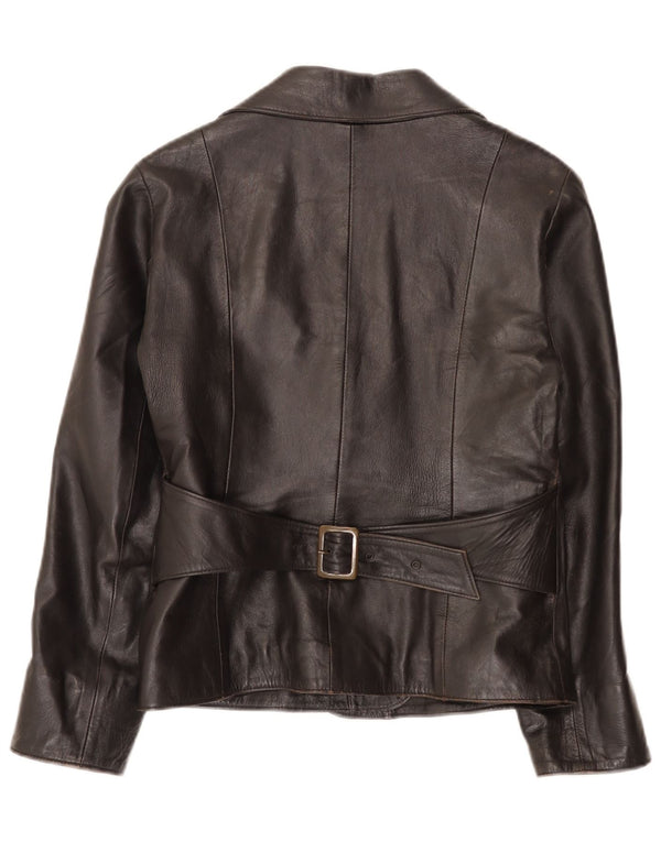 Vintage Damen 1 Knopf Leder Blazer Jacke IT 46 Large Schwarz