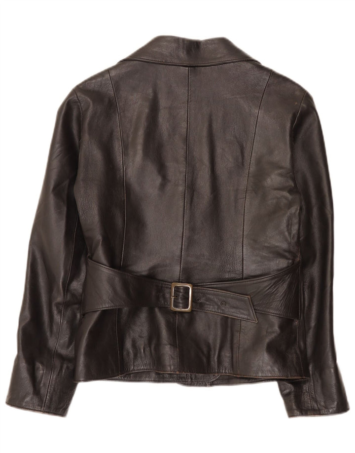 Vintage Damen 1 Knopf Leder Blazer Jacke IT 46 Large Schwarz