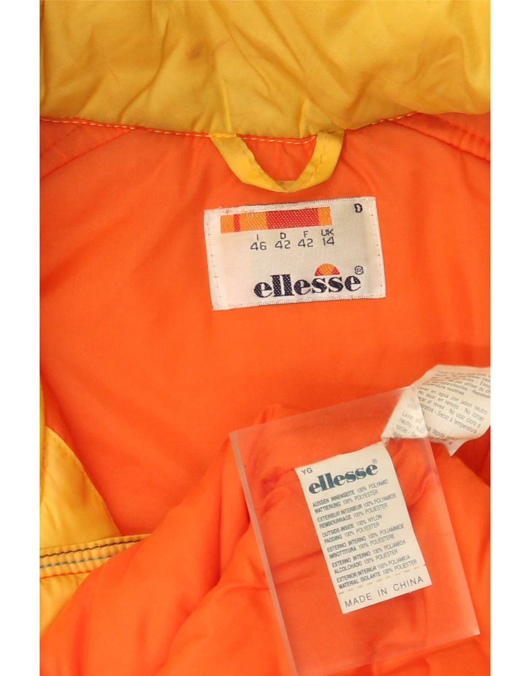 Ellesse Damen-Skijacke mit Kapuze, übergroß, UK 14, Größe L, Gelb, Farbblock
