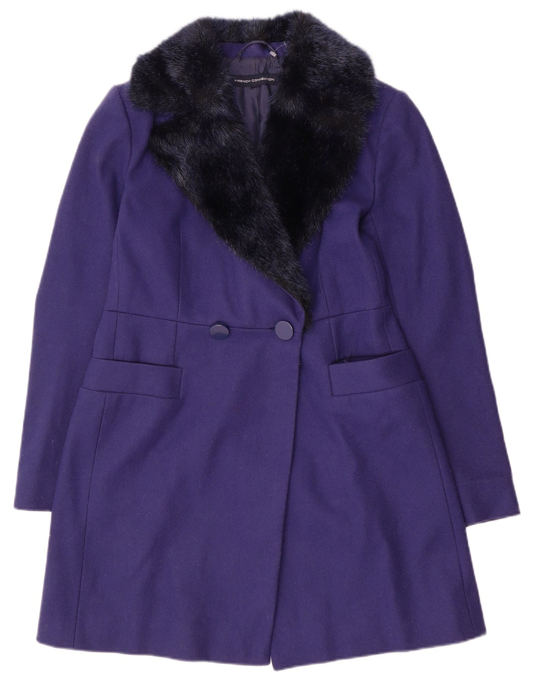 French Connection Zweireihiger Damenmantel UK 10 Small Lila Wolle