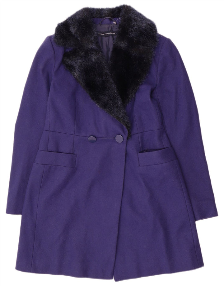 French Connection Zweireihiger Damenmantel UK 10 Small Lila Wolle