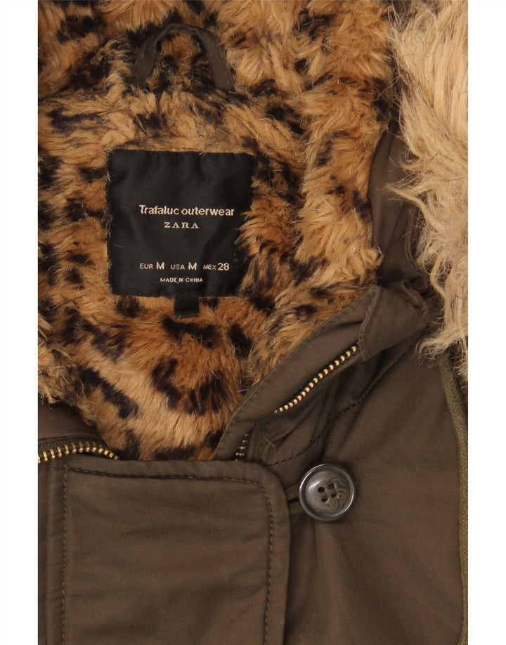 Zara Damen Kapuzen-Sherpa-Parkajacke UK 14 Medium Khaki
