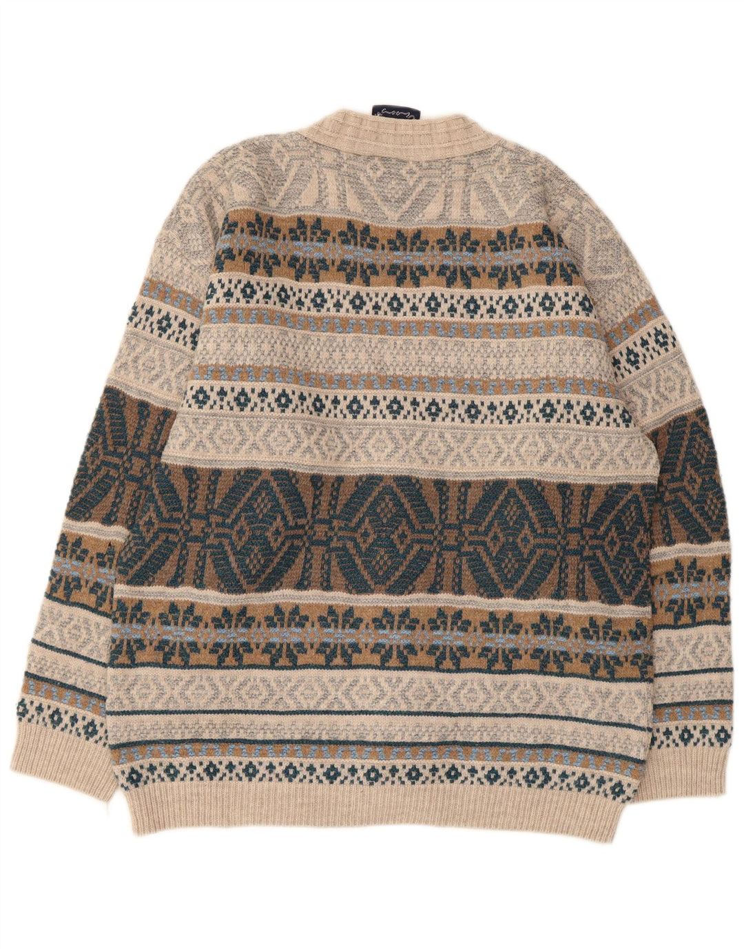 North Pole Herren-Strickjacke, groß, Beige, Fair-Isle-Wolle