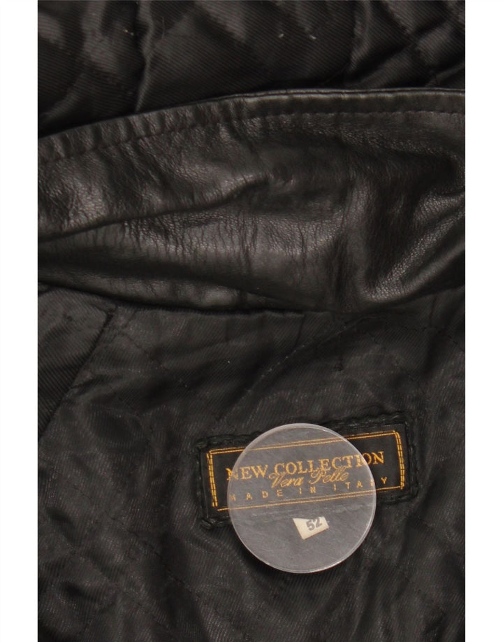 VINTAGE Damen Ledermantel mit Kapuze IT 52 2XL Schwarzes Leder