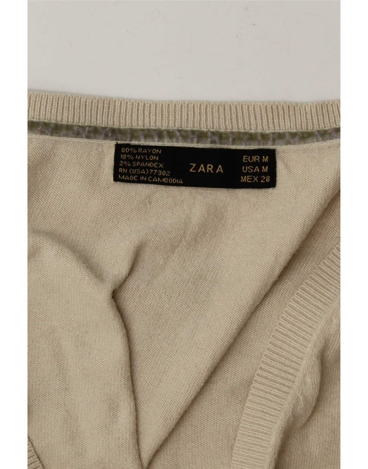 Zara Damen-Pullover mit V-Ausschnitt, UK 14, Medium Beige Rayon